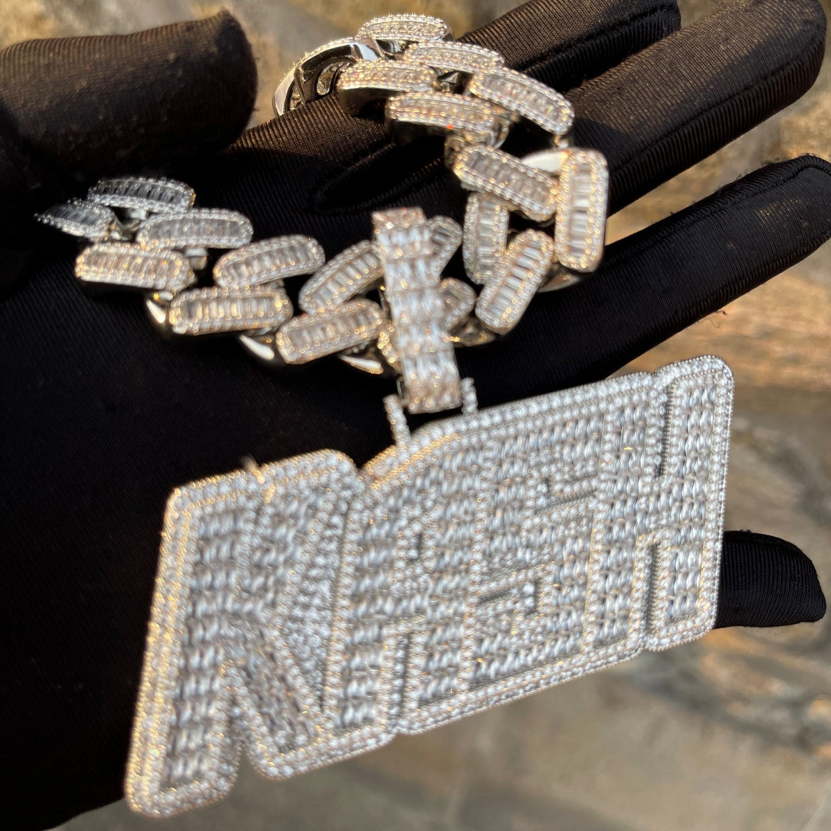 Fast Kash | Baguette Iced Blinged Out VVS Diamond CZ Hip Hop Nameplate Pendant