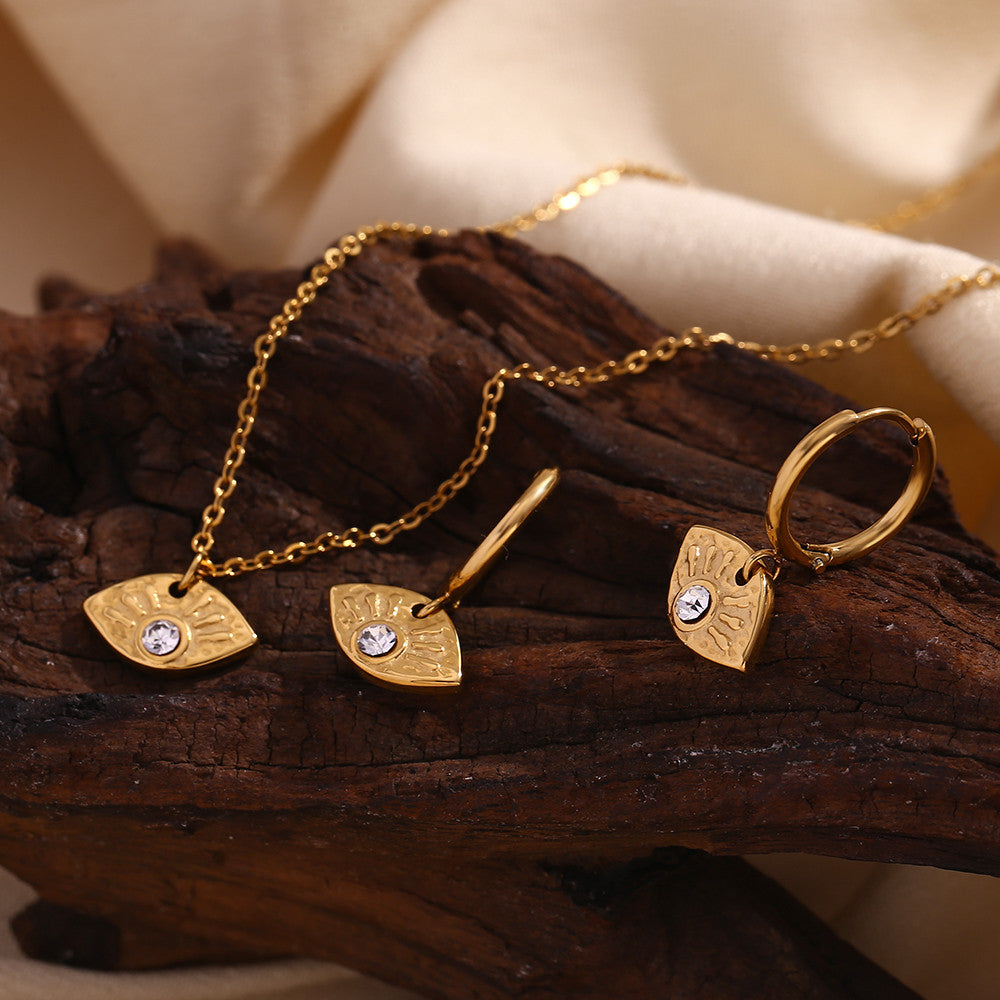 Ladies 18k Gold Solid Stainless Steel Waterproof All Seeing Eye Pendant Necklace