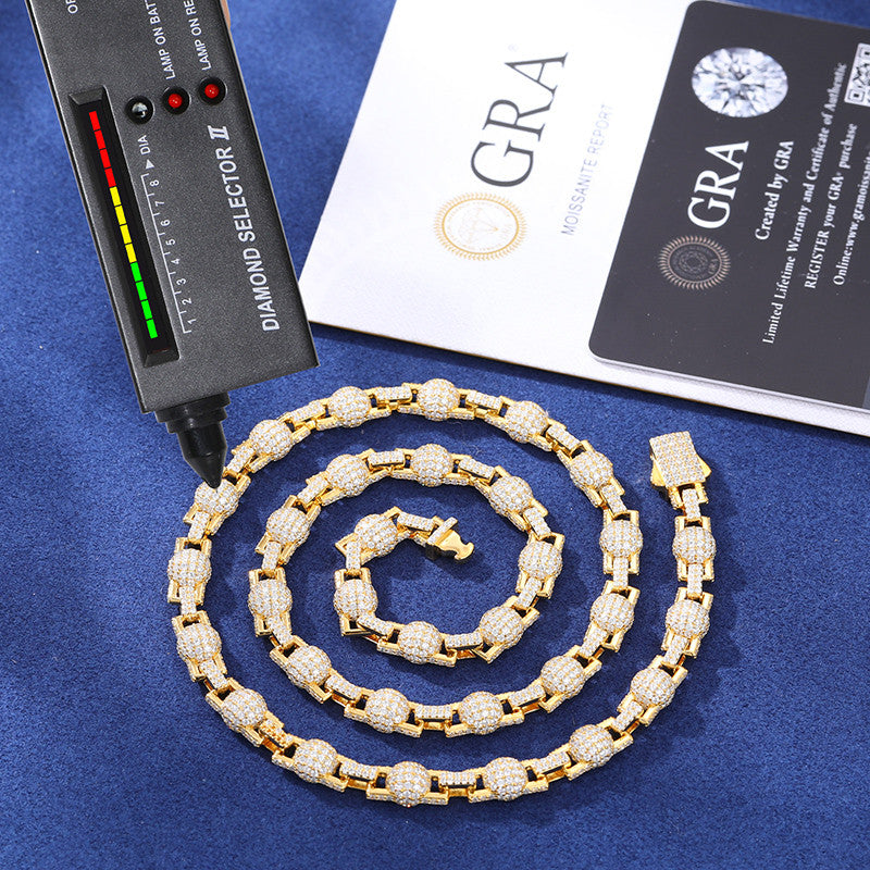 Ball N Chain | Solid 925 Silver Moissanite Iced Blinged Out Ball Link Hip Hop Chain Bracelet Set