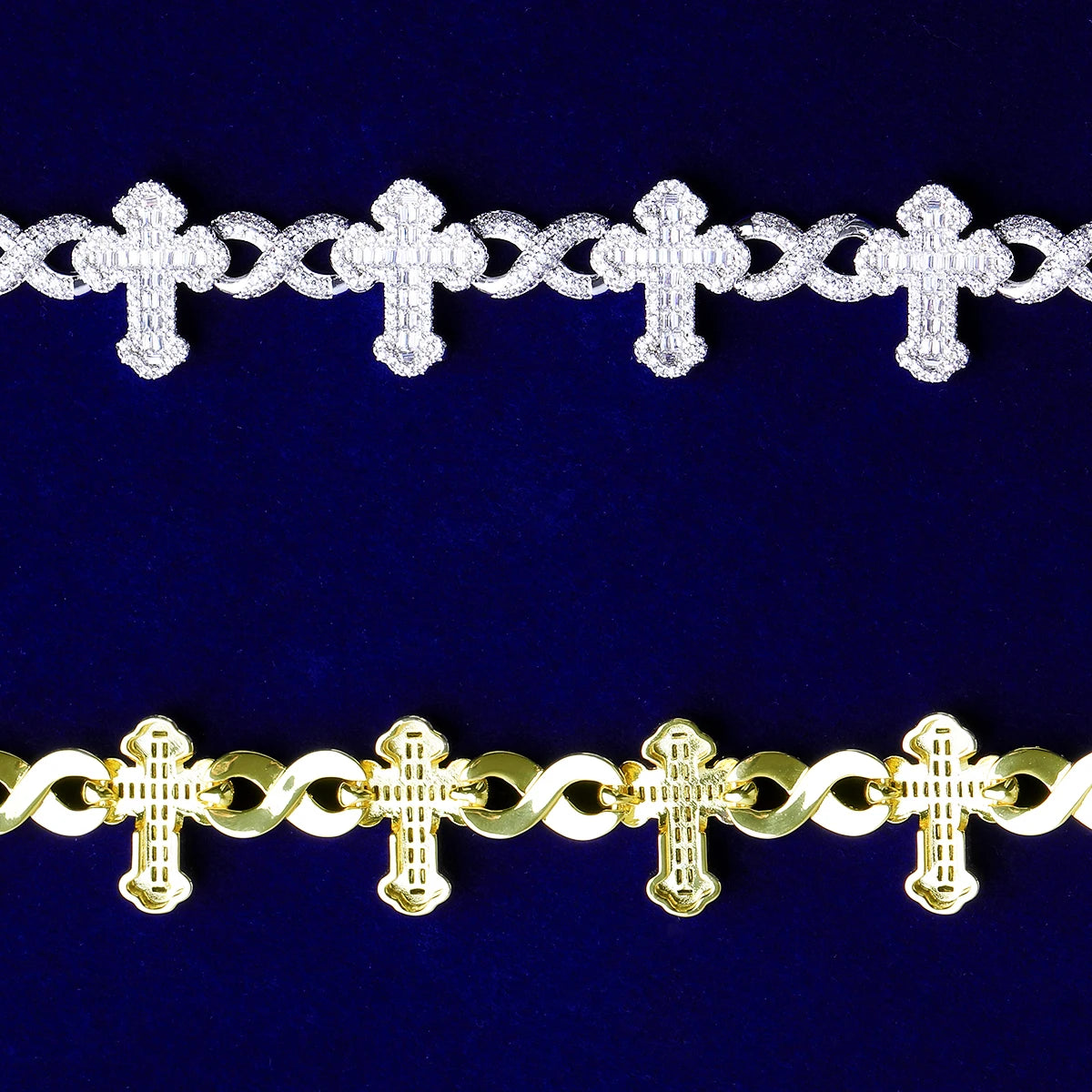 Infinity Passion II | VVS Diamond CZ 5AA+ Baguette Stone Cross Chain Bracelet