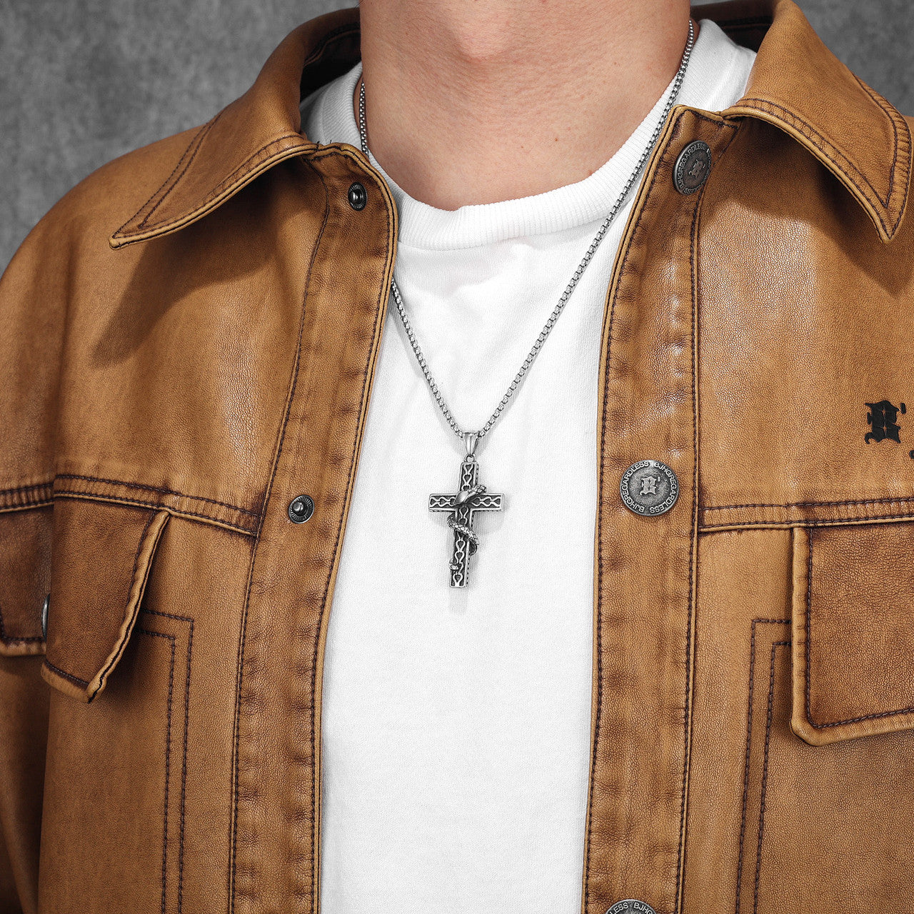 Snake Cross | Street Wear 316L No Fade Stainless Steel Good vs Evil Cross Pendant