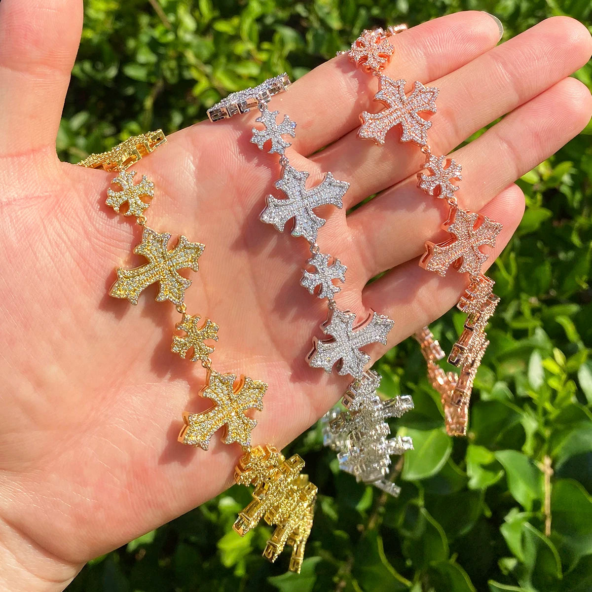 Fleur de Lis Cross Link | VVS Diamond CZ 24k Gold 925 Silver Hip Hop Chain Necklace