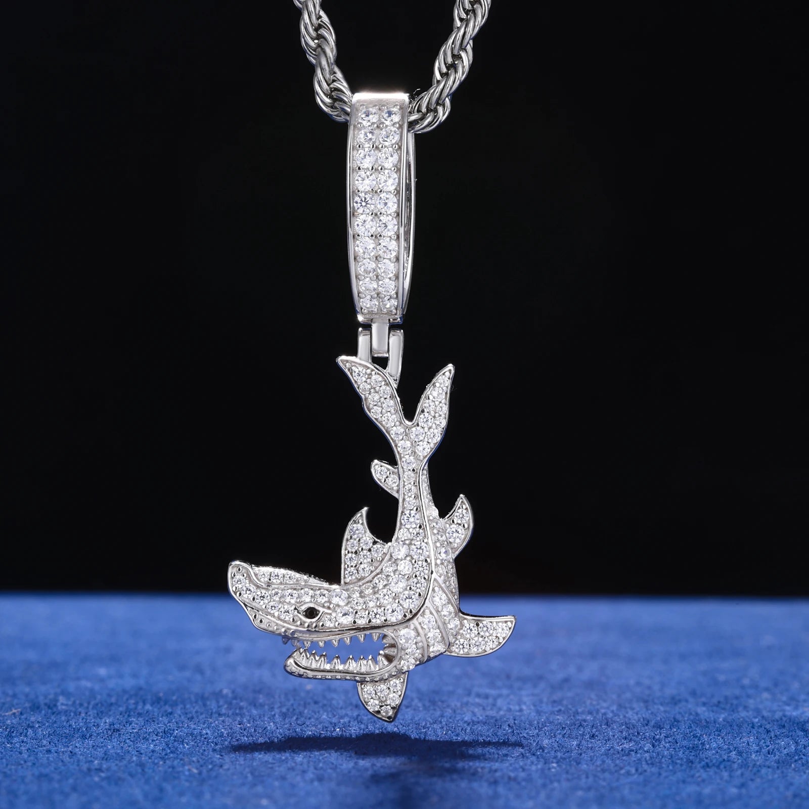 Shark Out Of Water | 925 Solid Silver Moissanite Diamond Shark Attack Hip Hop Pendant