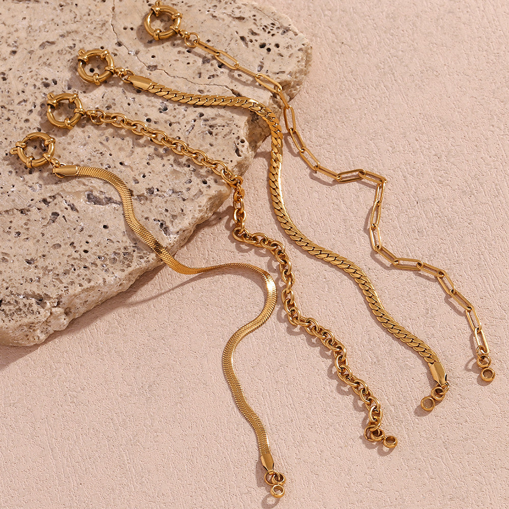 Solid Stainless Steel 18k Gold No Fade Slingshot Buckle Paper Clip Chain Bracelet