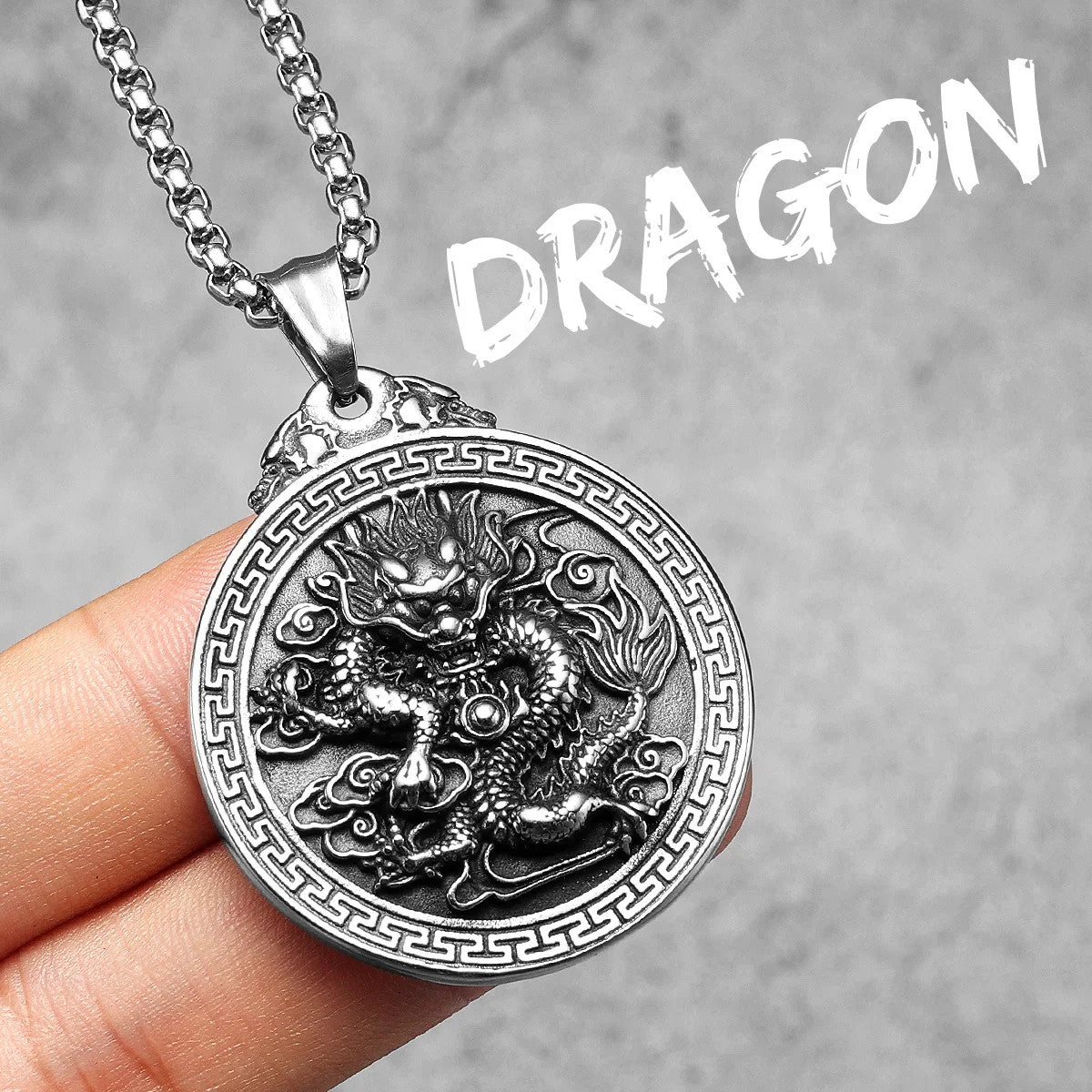 Chinese Dragon | 316L Stainless Steel Amulet Style Ancient Dragon Pendant