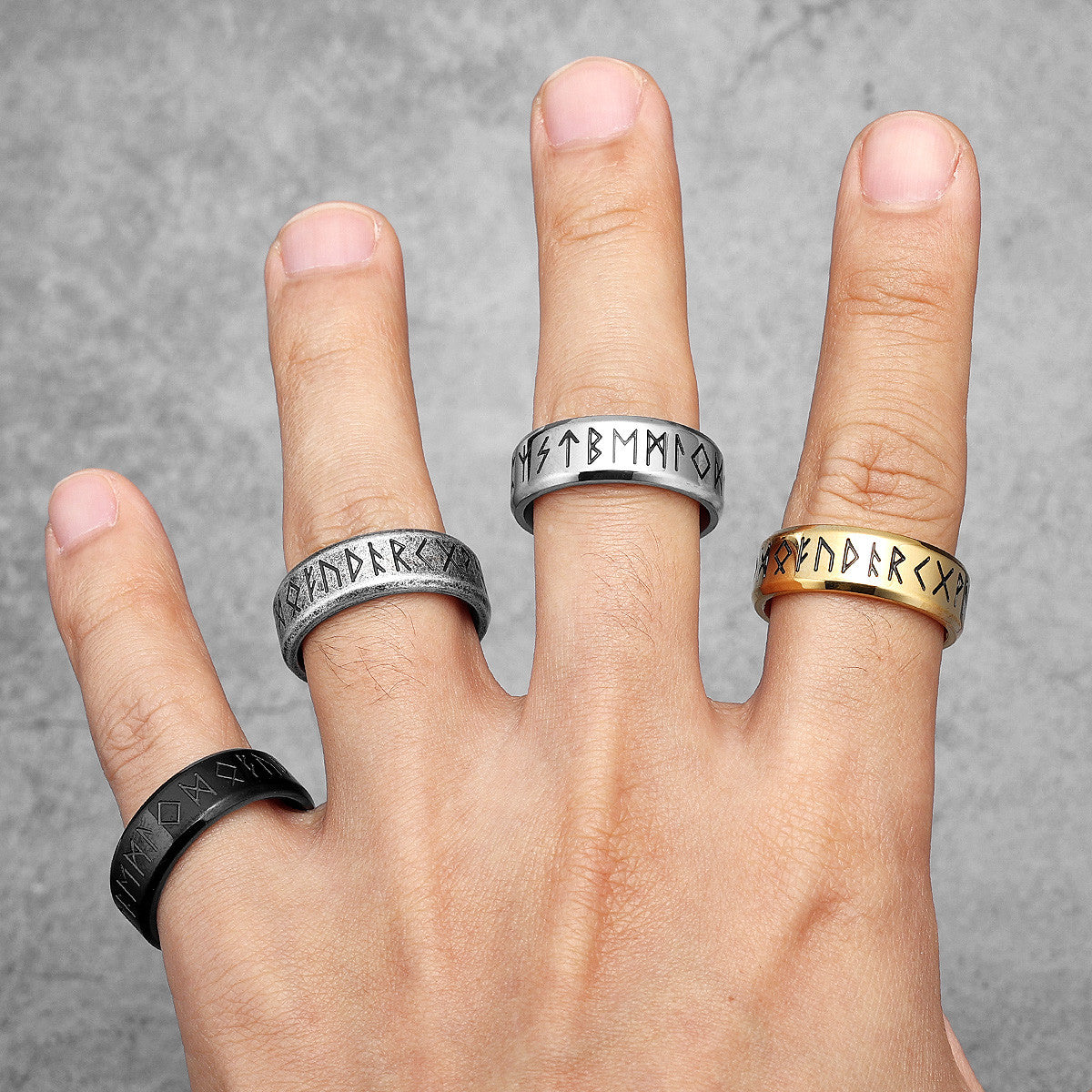 Runes | 316L Solid Stainless Steel Vintage Look Mythical Viking Men's Rings