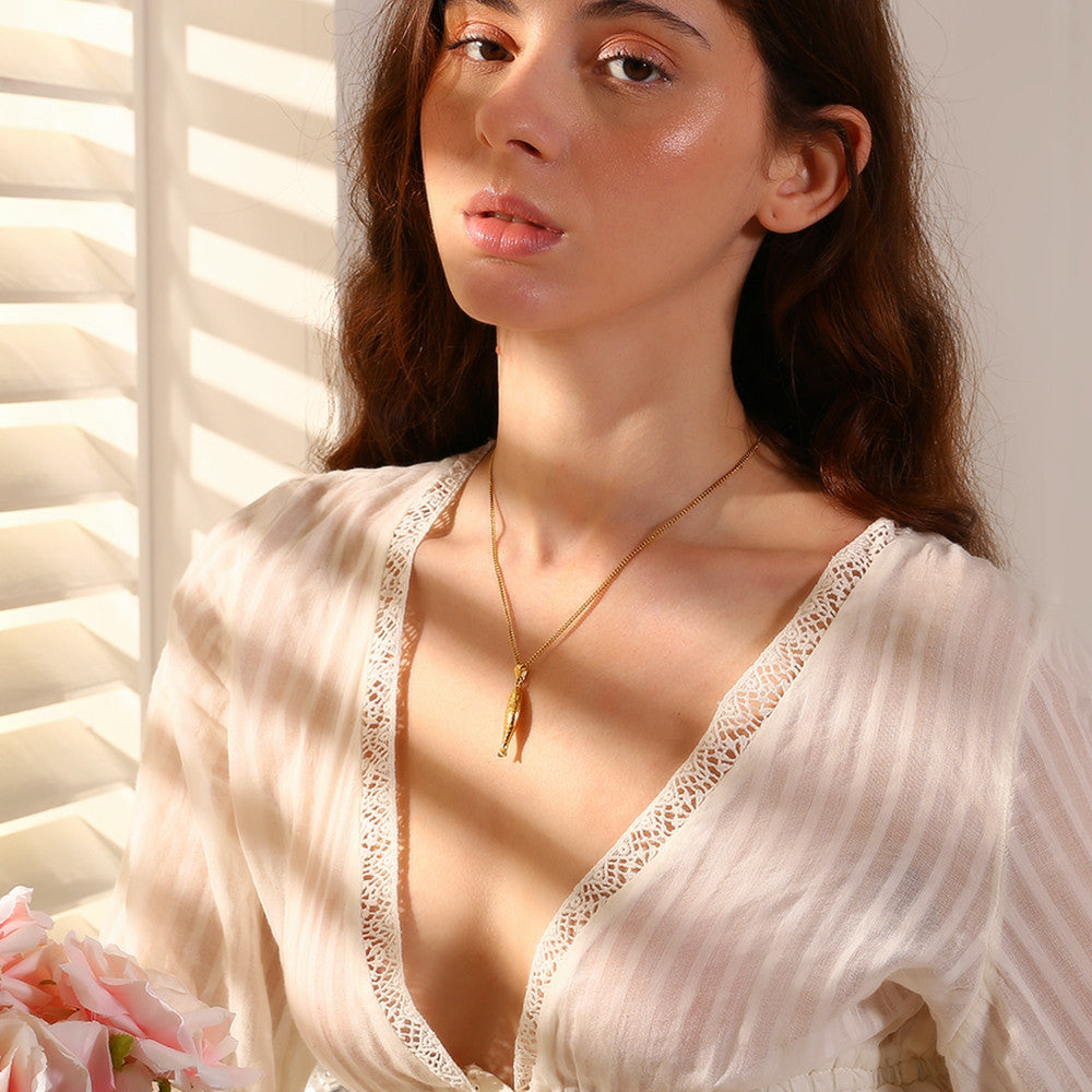 18k Gold 316L Stainless Steel Waterproof Cute Fish Pendant Charm Necklace