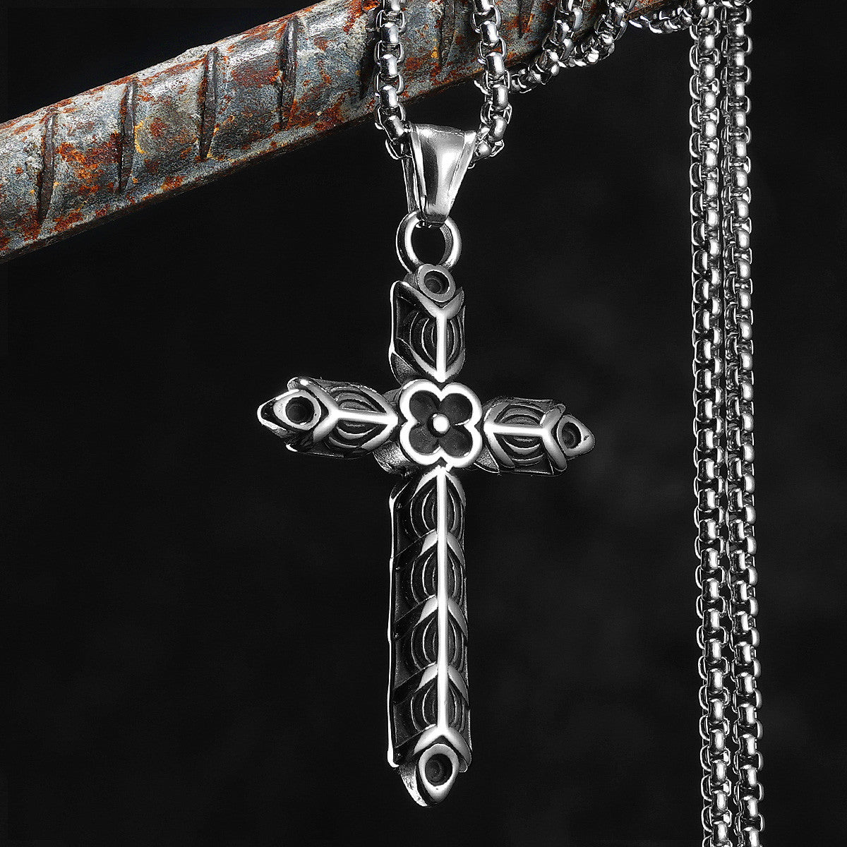 Designer Cross | 316L No Fade Stainless Steel Carved Cross Vintage Spiritual Pendant