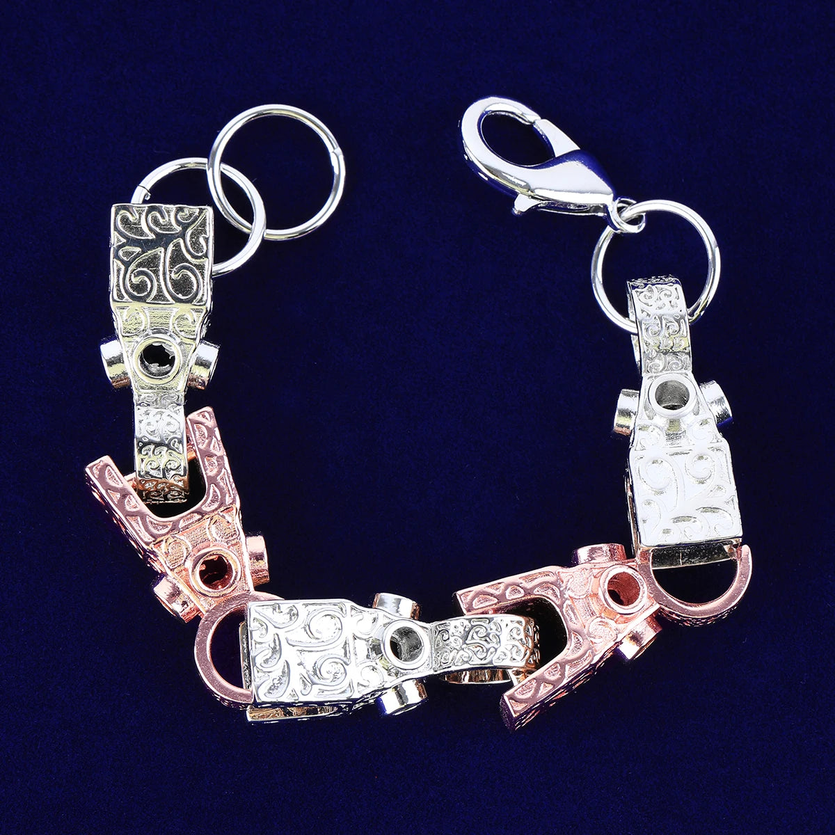 3D Block Bracelet | Two Tone Lobster Clasp Three D Block Chain Bracelet