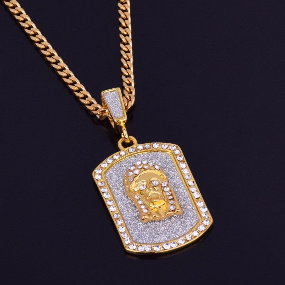 Ancient Of Days | Crushed Ice Micro Pave Jesus Face Dog Tag Hip Hop Chain