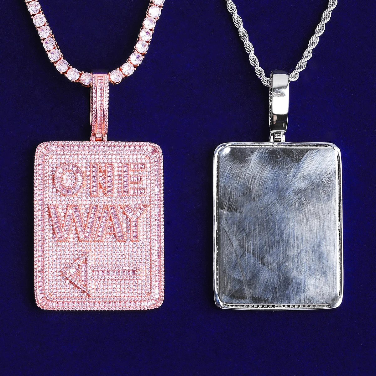 One Way | Iced Blinged Out Prong Set VVS Diamond CZ Street Sign Hip Hop Pendant