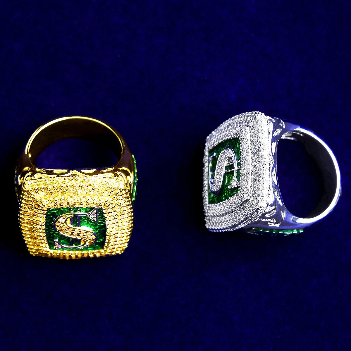 Money Mind | VVS Diamond CZ Dollar Sign Luxury 5AA+ Prong Set Iced Blinged Out Rings