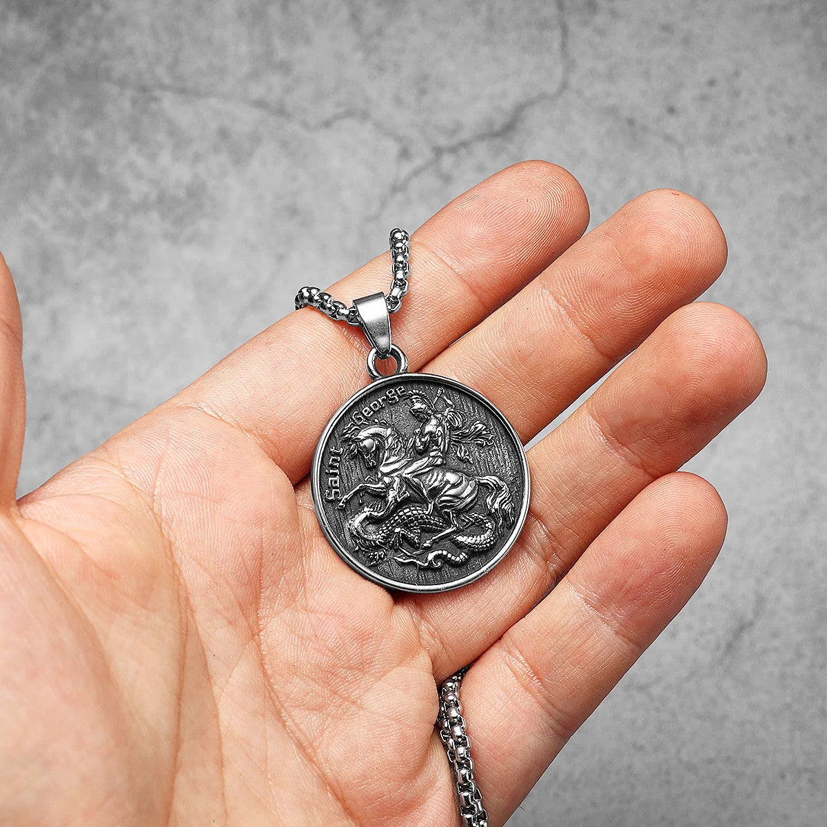 St.George | 316L No Fade Stainless Steel Dragon Slayer Amulet Men's Pendants