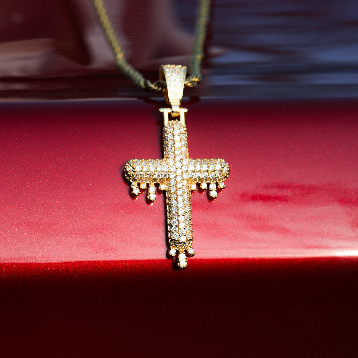 Mens Ice 24k Yellow 14k White Gold Hip Hop Drippy Cross Pendants