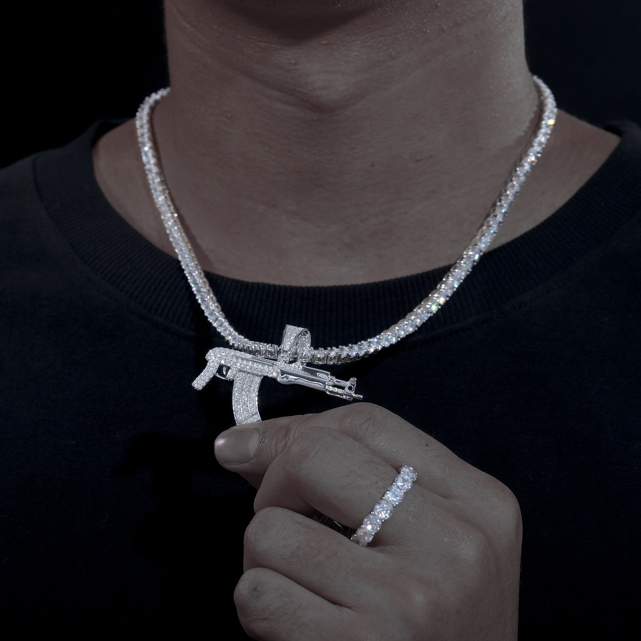 The Chopper | Mens Solid 925 Sterling Silver Submachine Gun Hip Hop Pendant