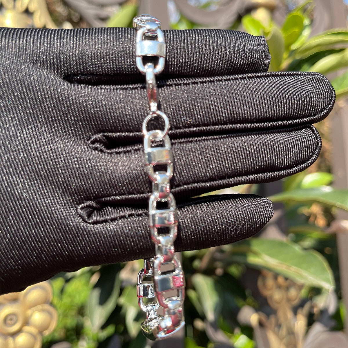 Mens 8mm Square Cluster Stone Swag Lock 24k 925 Silver Hip Hop Bracelet