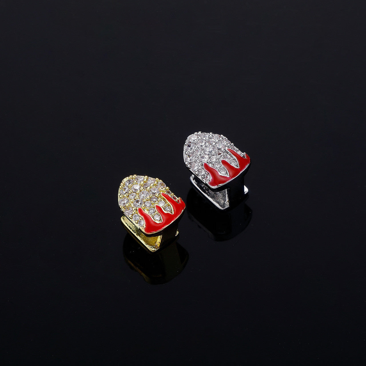 Fire Flame Grill | VVS Diamond CZ Iced Blinged Out Red Drip Teeth Tooth Grillz