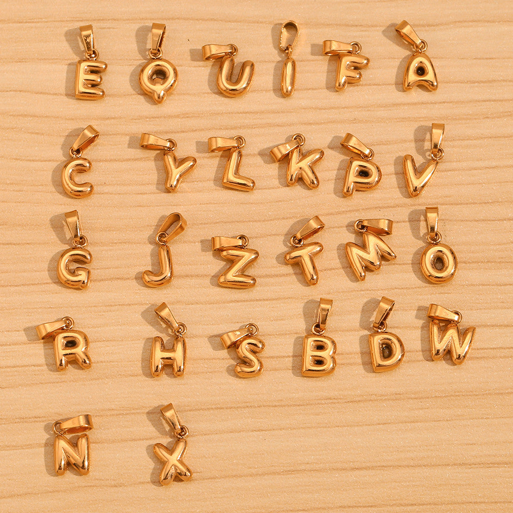18k Gold No Fade Stainless Steel Mini Bubble 26 Letter Alphabet Pendant Tarnish Free Charms