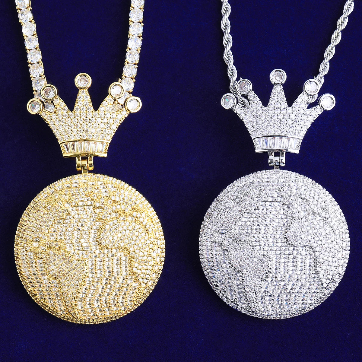 King Of The World | VVS Diamond CZ Crown Globe Hip Hop 24k 925 Silver Bling Pendant