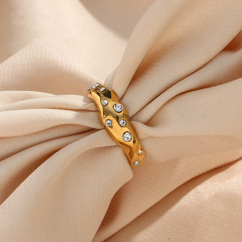 18k Gold Stainless Steel Art Deco Snake Waterproof CZ Crystal Ring