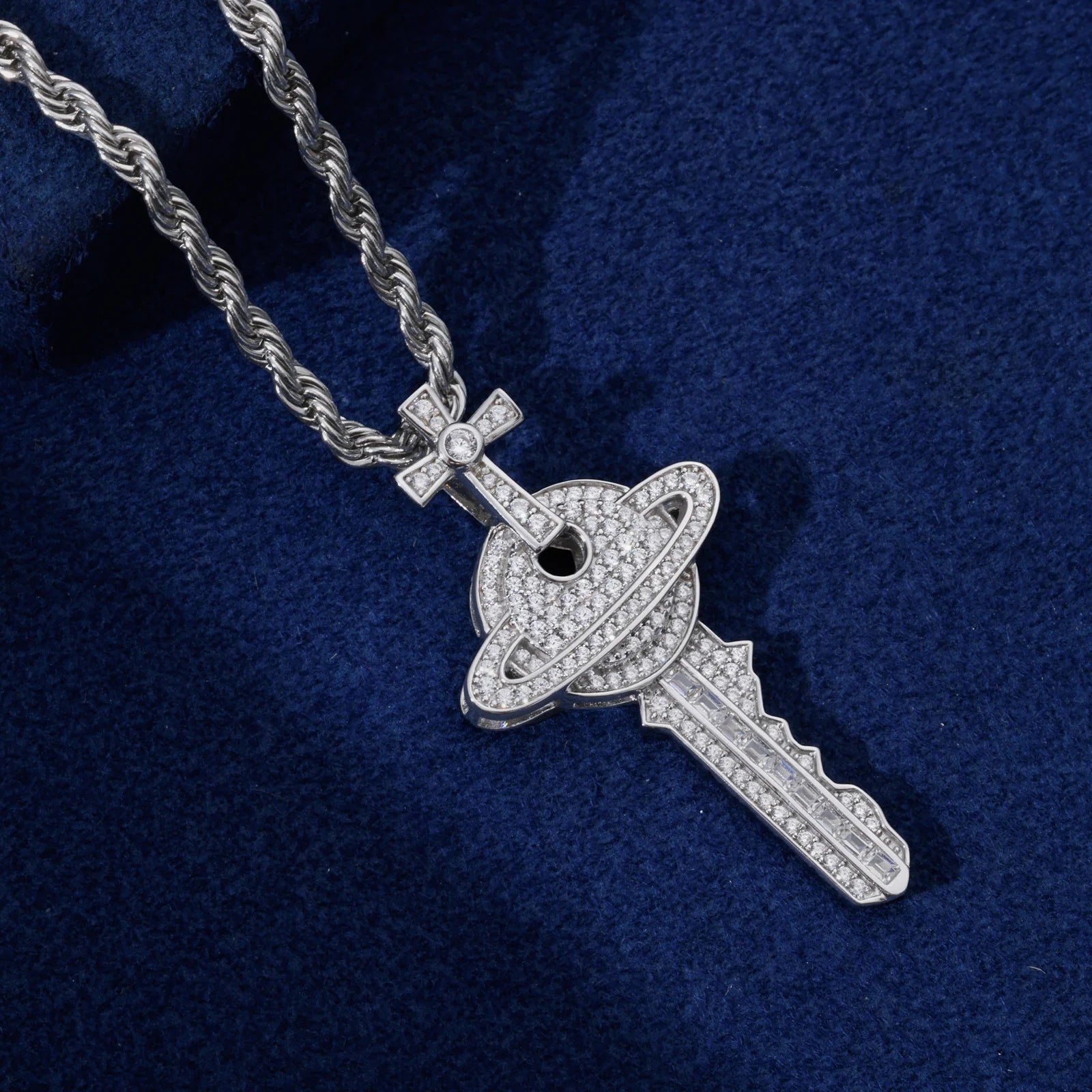 The Master Key | Hip Hop VVS Moissanite Diamond 925 Silver Cross Saturn Key Pendant
