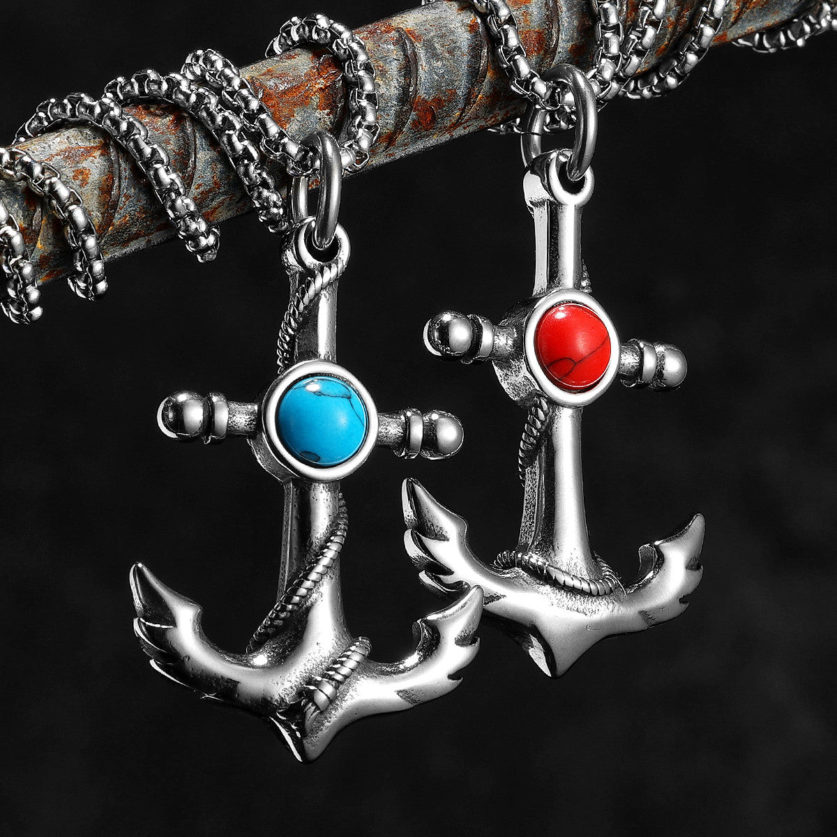 Turquoise Anchor | 316L Stainless Steel Men Nautical Anchor Amulet Pendant