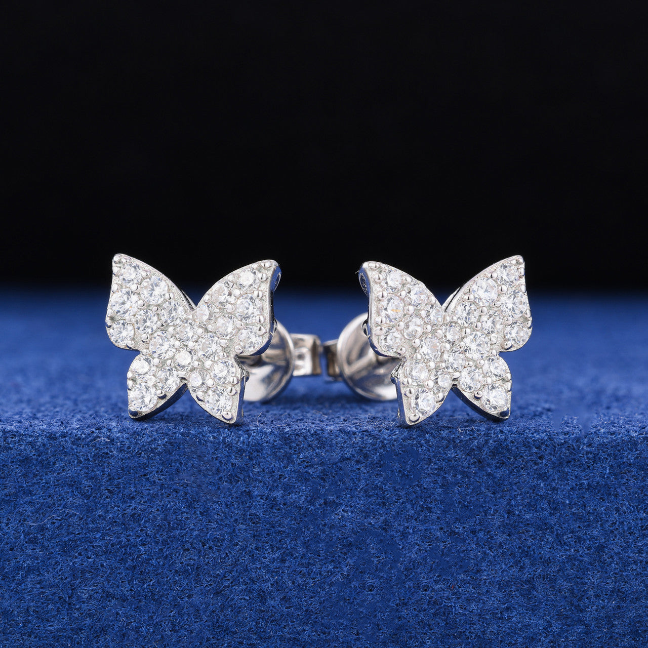 Sterling Silver Mini Butterfly Stud Moissanite Diamond Bling Earrings