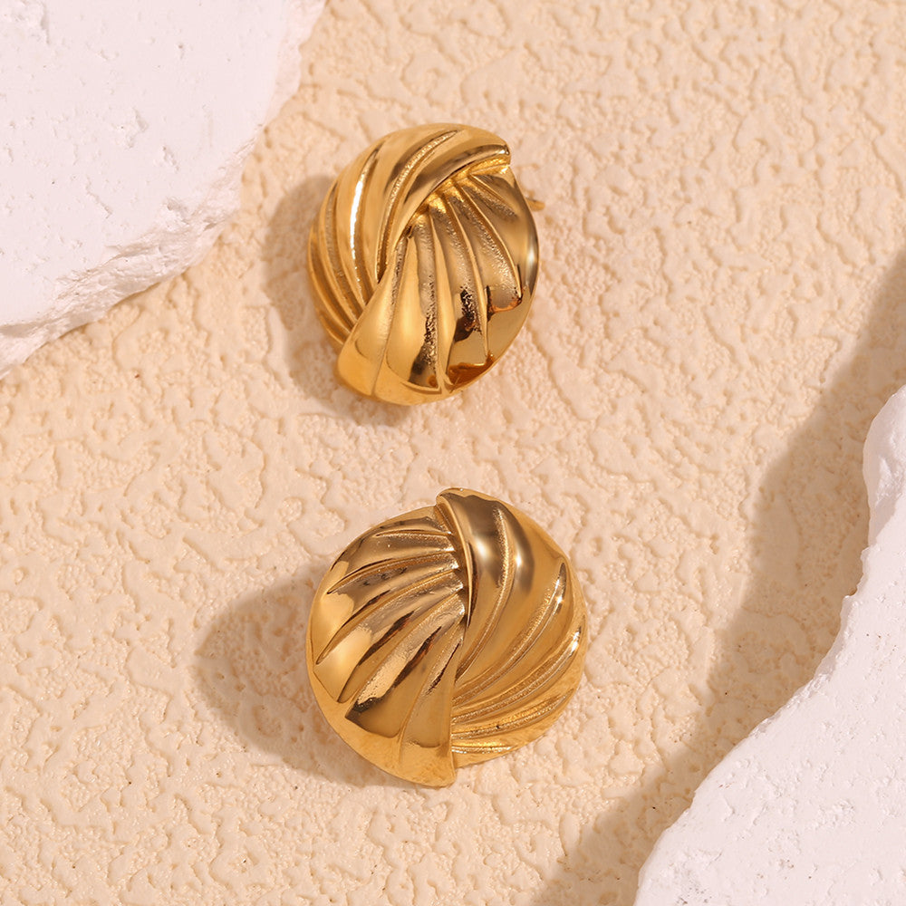 18k Gold Braided Circle Sea Shell Tarnish Free Stainless Steel Waterproof Earrings
