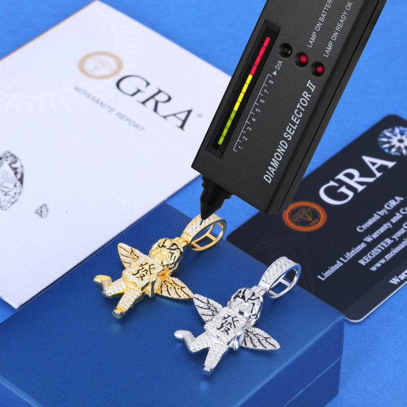 Money Angel | Moissanite Diamond 925 Solid Sterling Silver Hip Hop Good Luck Angel Pendant