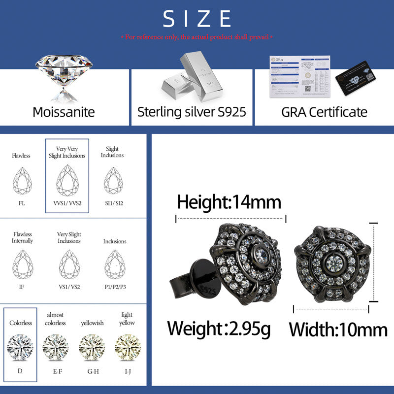 Dragon Claw | Sterling Silver Moissanite Diamond 18k Gold Black Hip Hop Earrings