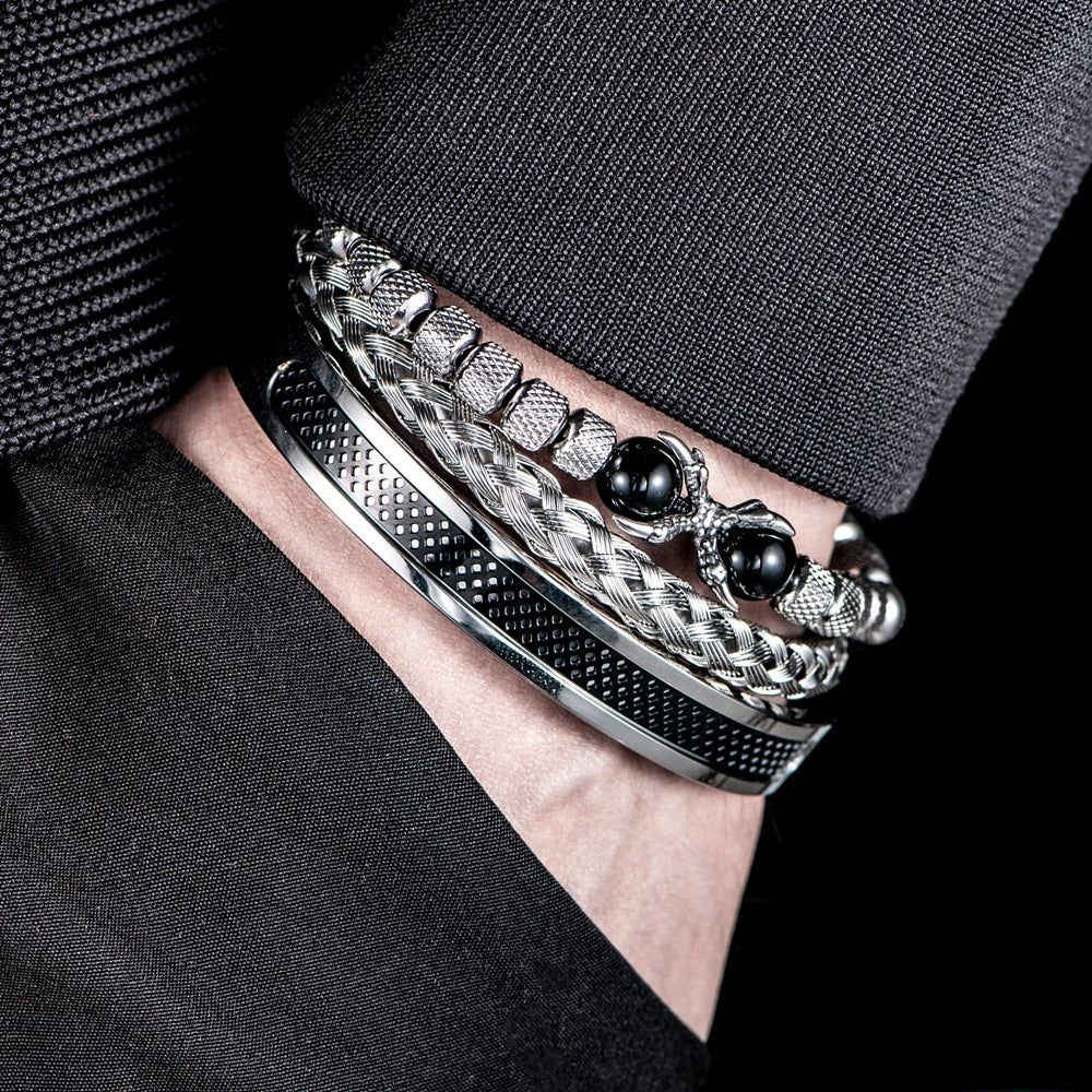 Primal | Tigers Eye Eagles Talon 3 Piece Natural Stone Stainless Steel Bracelet Set