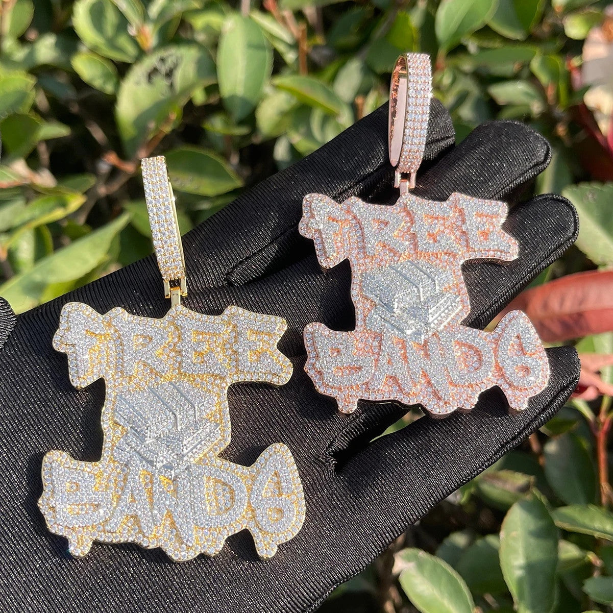 Mens Prong Set Name Plate Style Free Bands Hip Hop 24k Gold 925 Silver Pendant