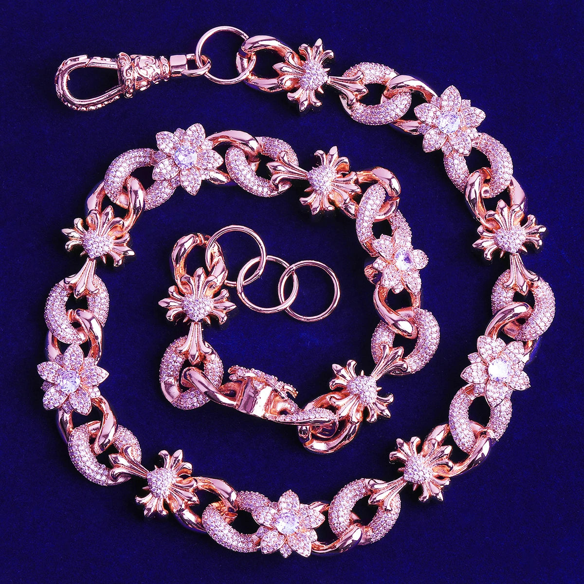 Fleur De Lis Cross | VVS Diamond CZ Flower Cross Hip Hop Cuban Link Chain