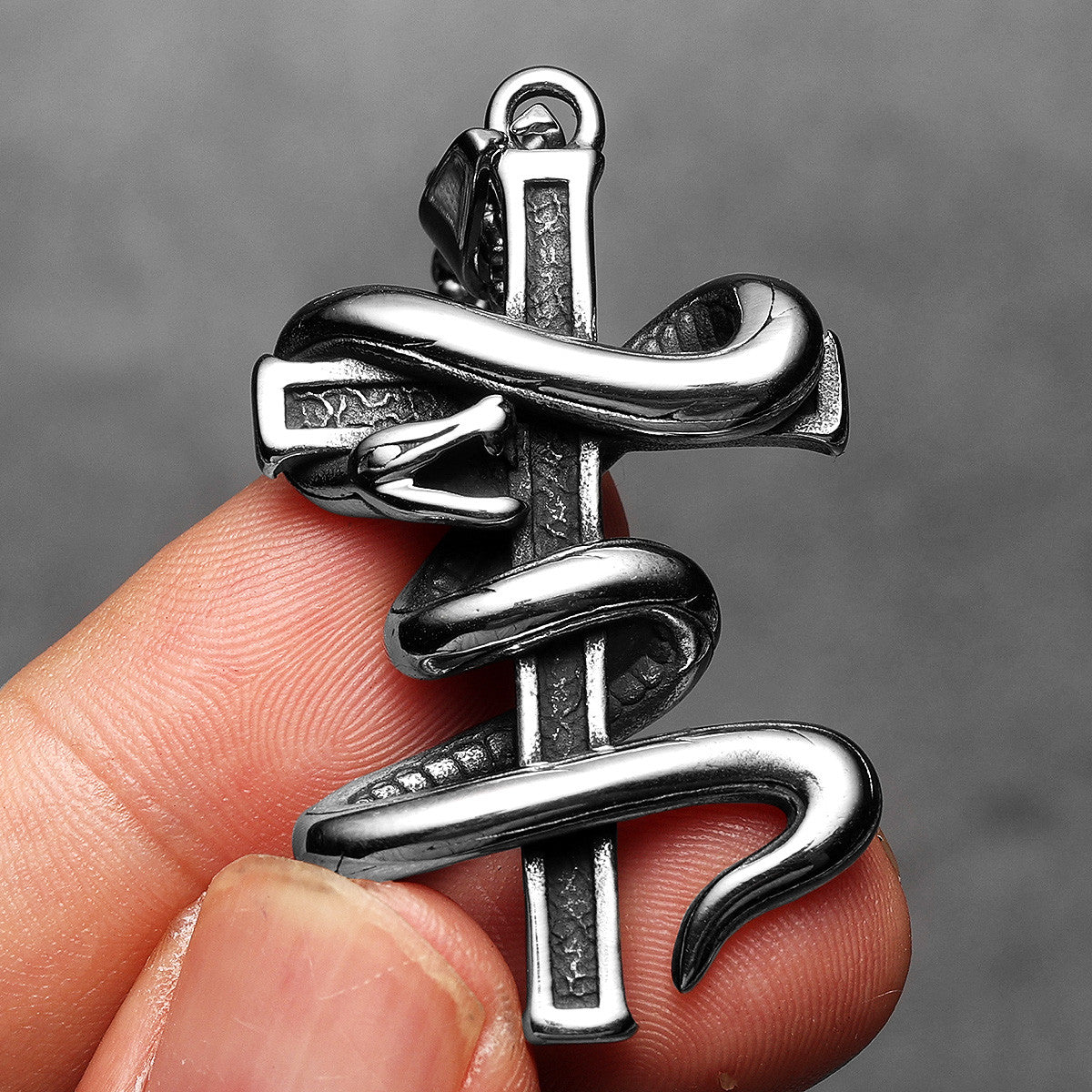 Snake Cross | Solid Stainless Steel Artistic Styling Serpent Cross Street Wear Pendant
