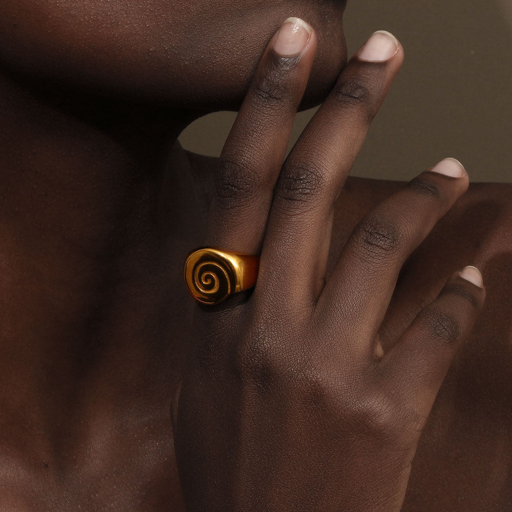 Women's 18K Gold Plated Smooth Conch Stainless Steel Waterproof Rings