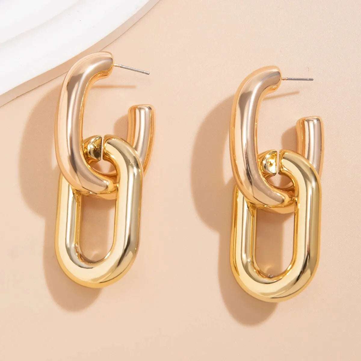 Links In The Chain Gold Silver Hoop High Fashion Earrings