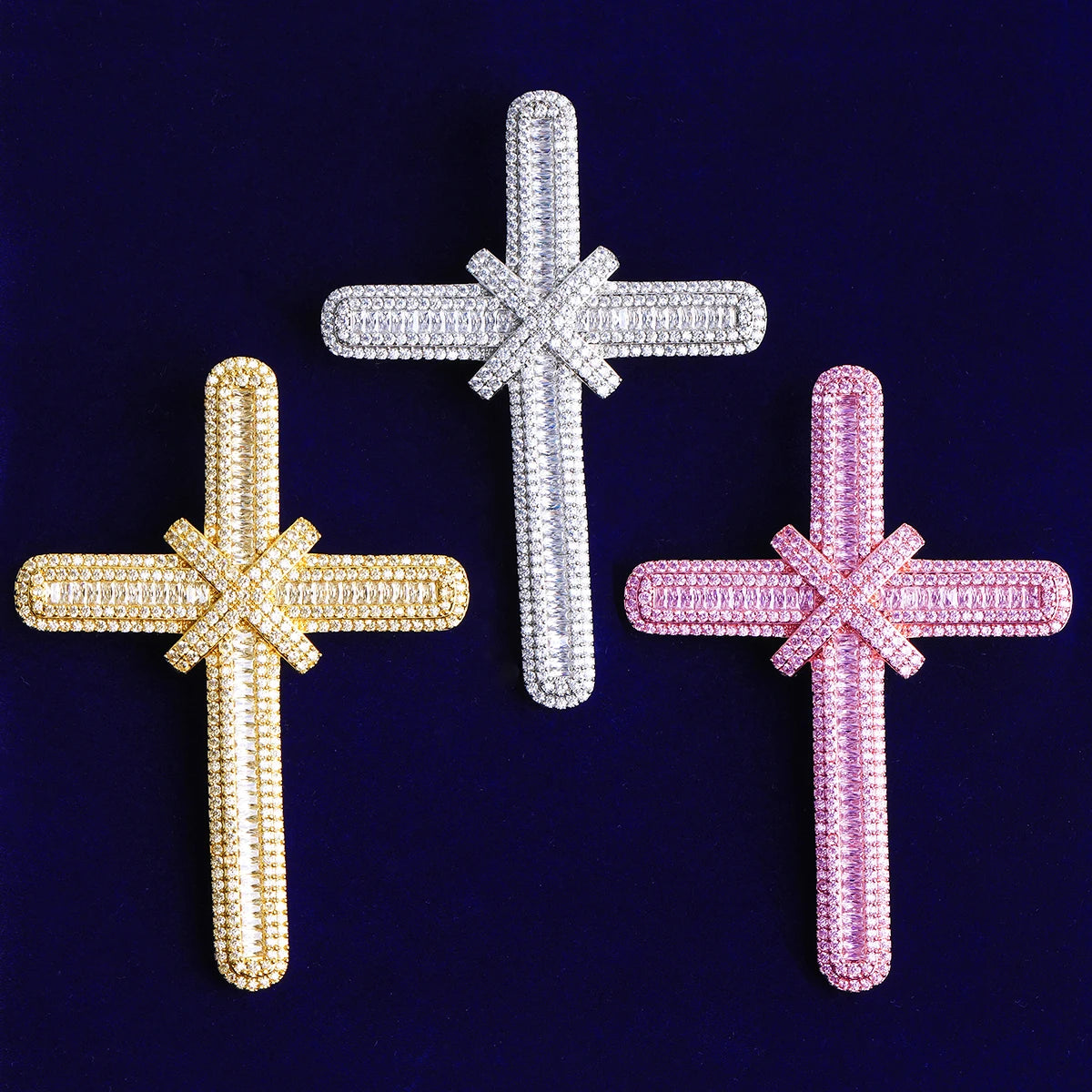 The Ribbon Cross | Iced Blinged Out Baguette VVS Diamond CZ Pendant