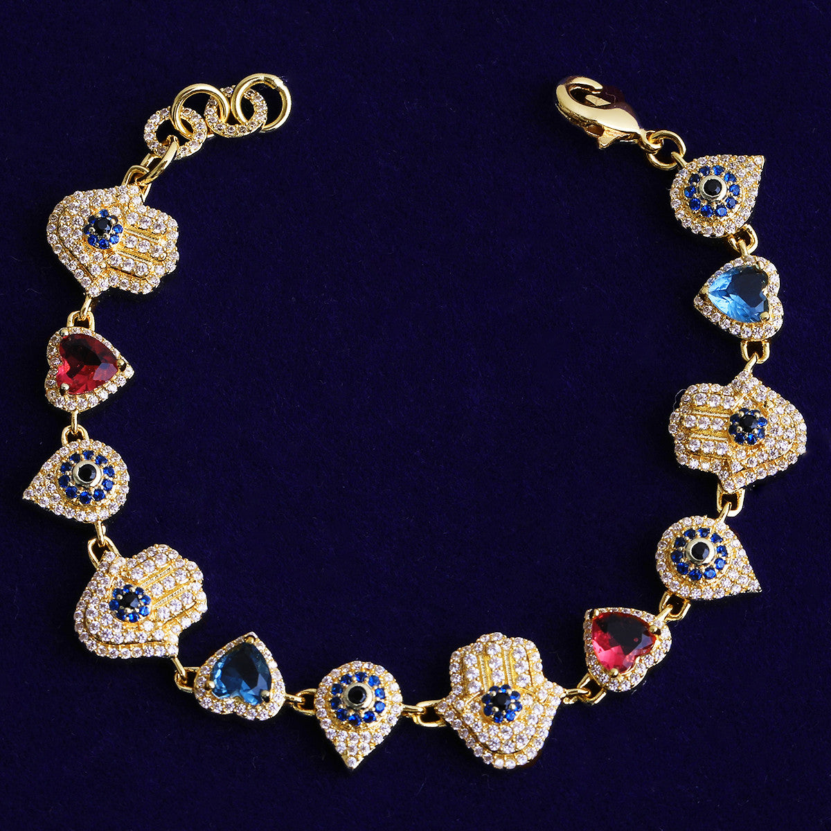 Protect Your Love | 24k Rose Gold 925 Silver VVS Diamond CZ Hamsa Hand Hip Hop Bracelet