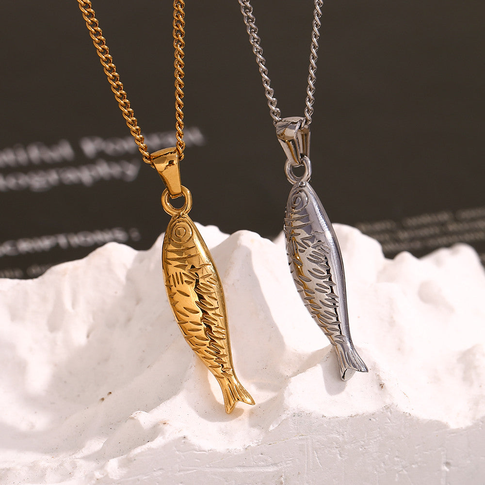 18k Gold 316L Stainless Steel Waterproof Cute Fish Pendant Charm Necklace