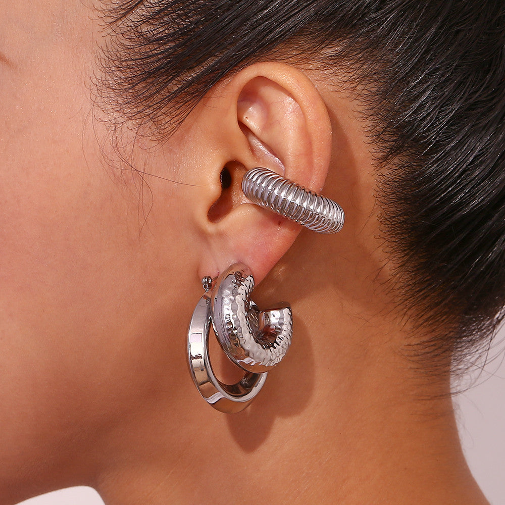 18k Gold Silver Waterproof Stainless Steel Party Street Style Fashion Hoops Earrings