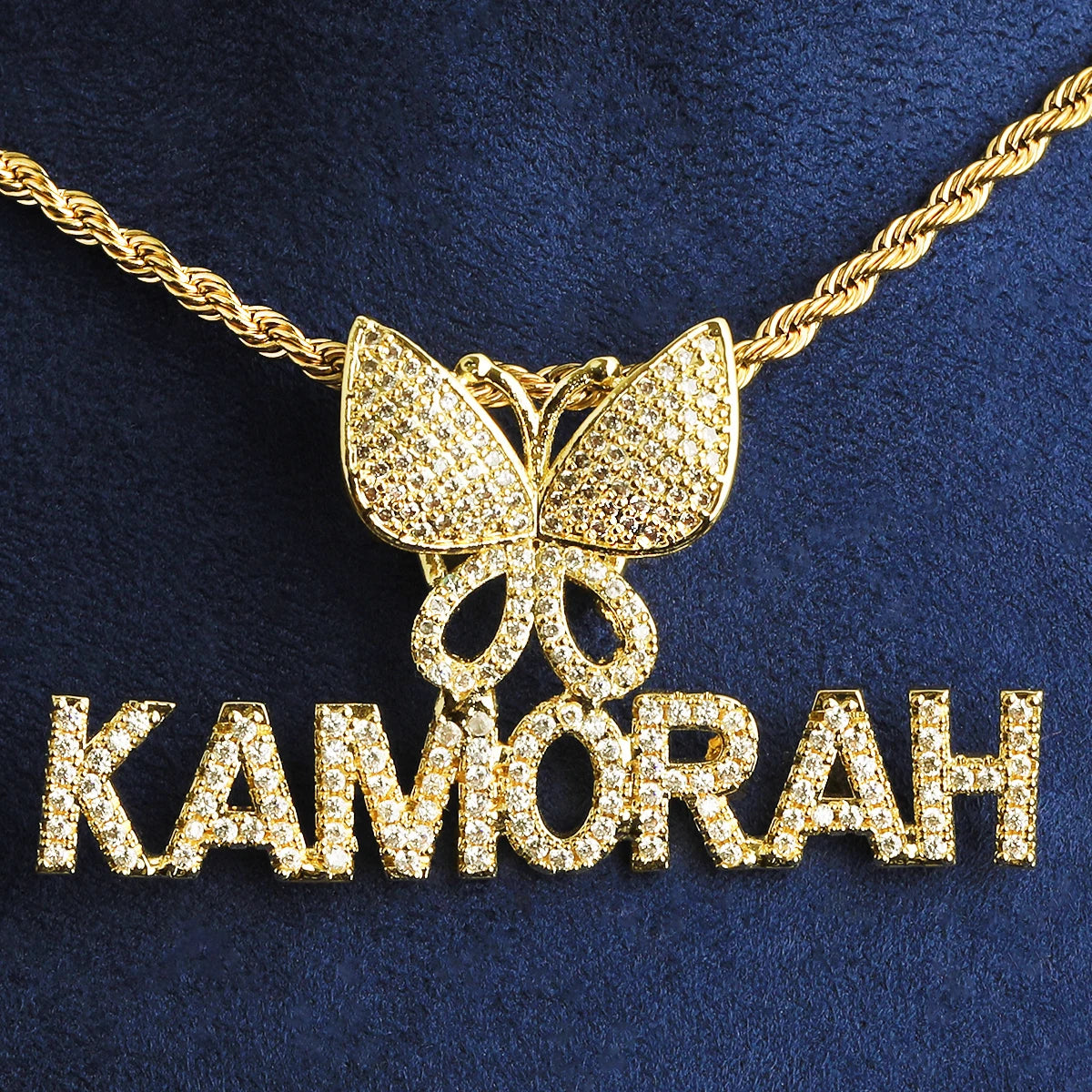 Butterfly Bail | Custom Made VVS Diamond CZ Name Plate Street Wear Pendant