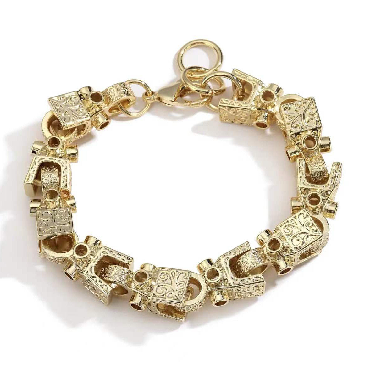 The Icon | Men's 3D Block Link Hip Hop Designer 24k 925 Silver Rose Gold Bracelets