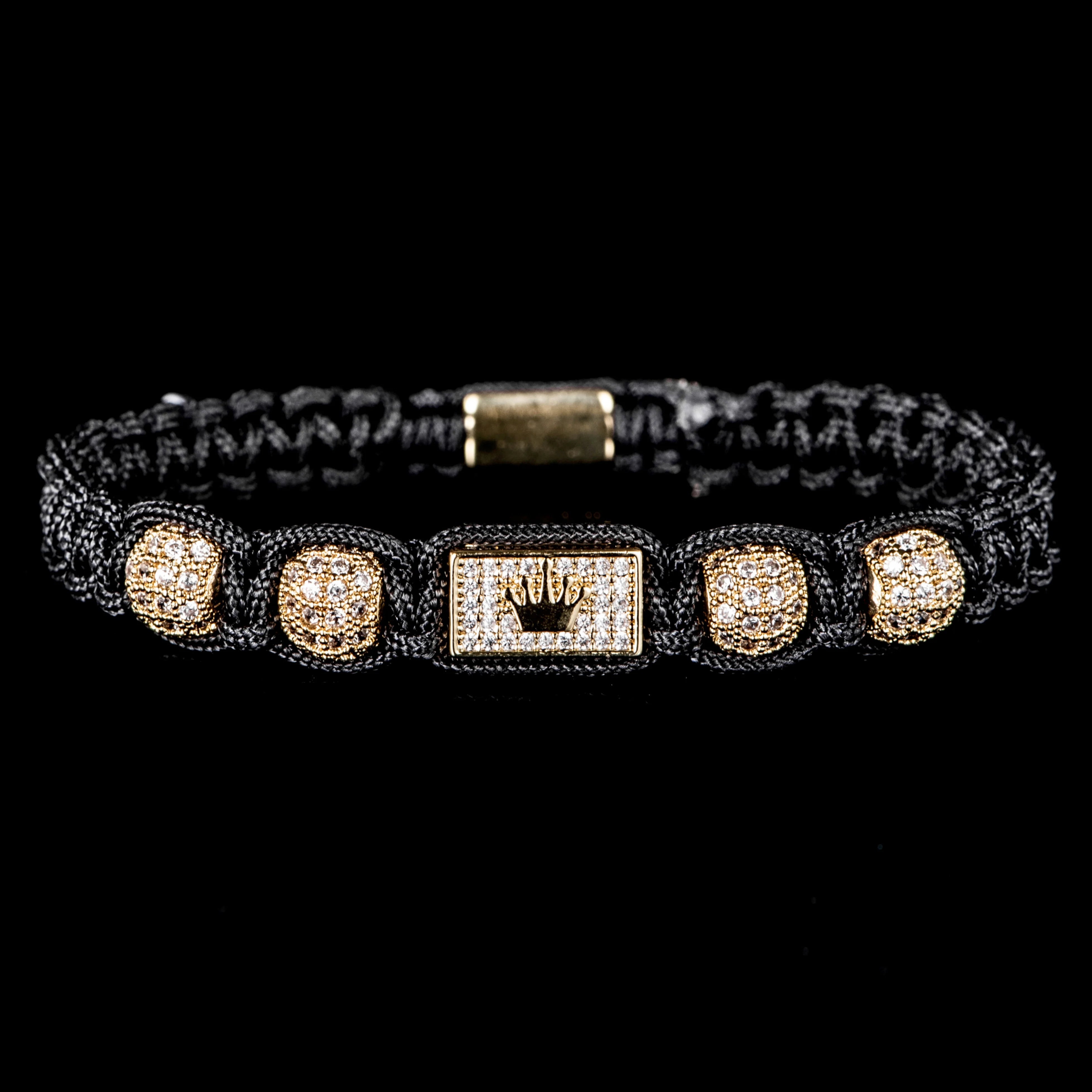 Men's VVS Diamond CZ Iced Blinged Out Kings Crown Square Braided Bracelet
