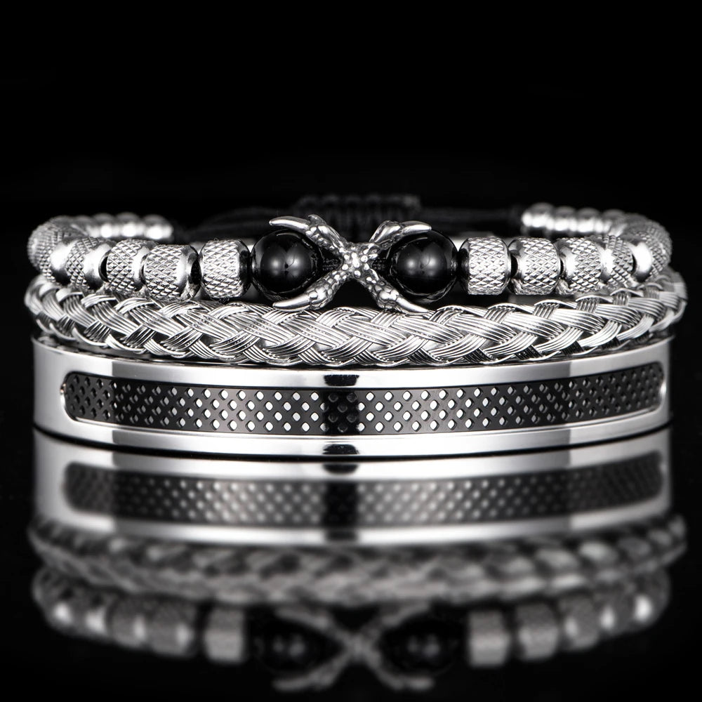 Primal | Tigers Eye Eagles Talon 3 Piece Natural Stone Stainless Steel Bracelet Set