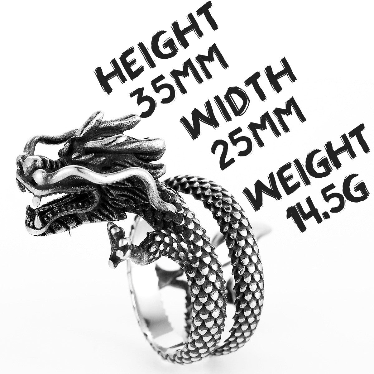 Little Dragon | Solid 316L No Fade Stainless Steel Chinese Dragon Mens Rings