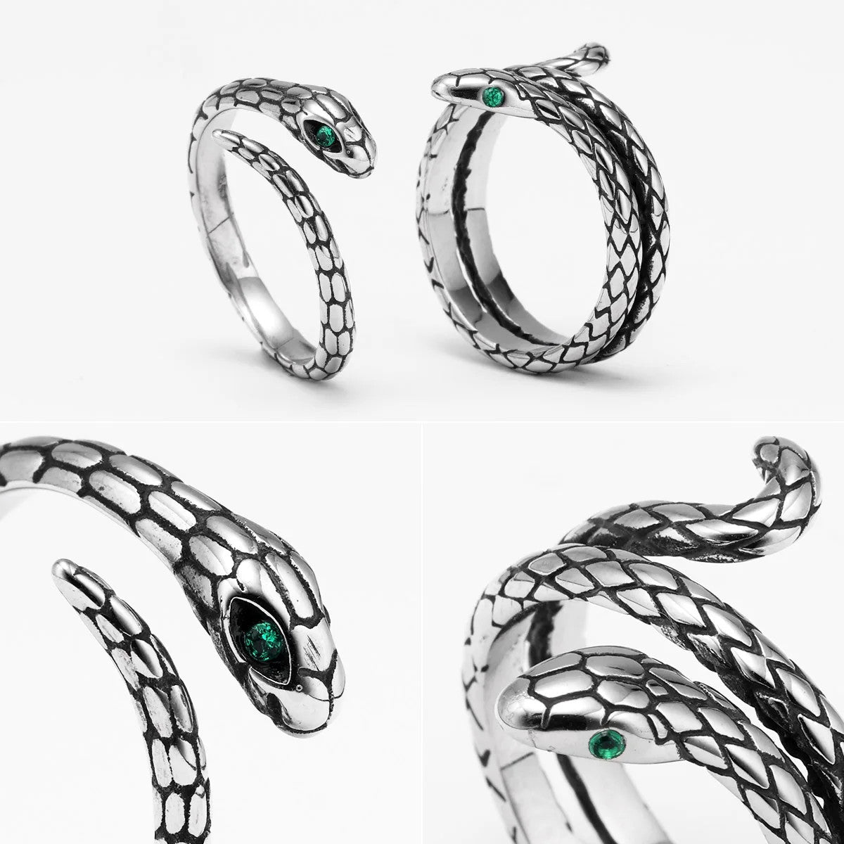 Emerald Snake | Solid 316L Stainless Steel Emerald Gem Eye Men Rings