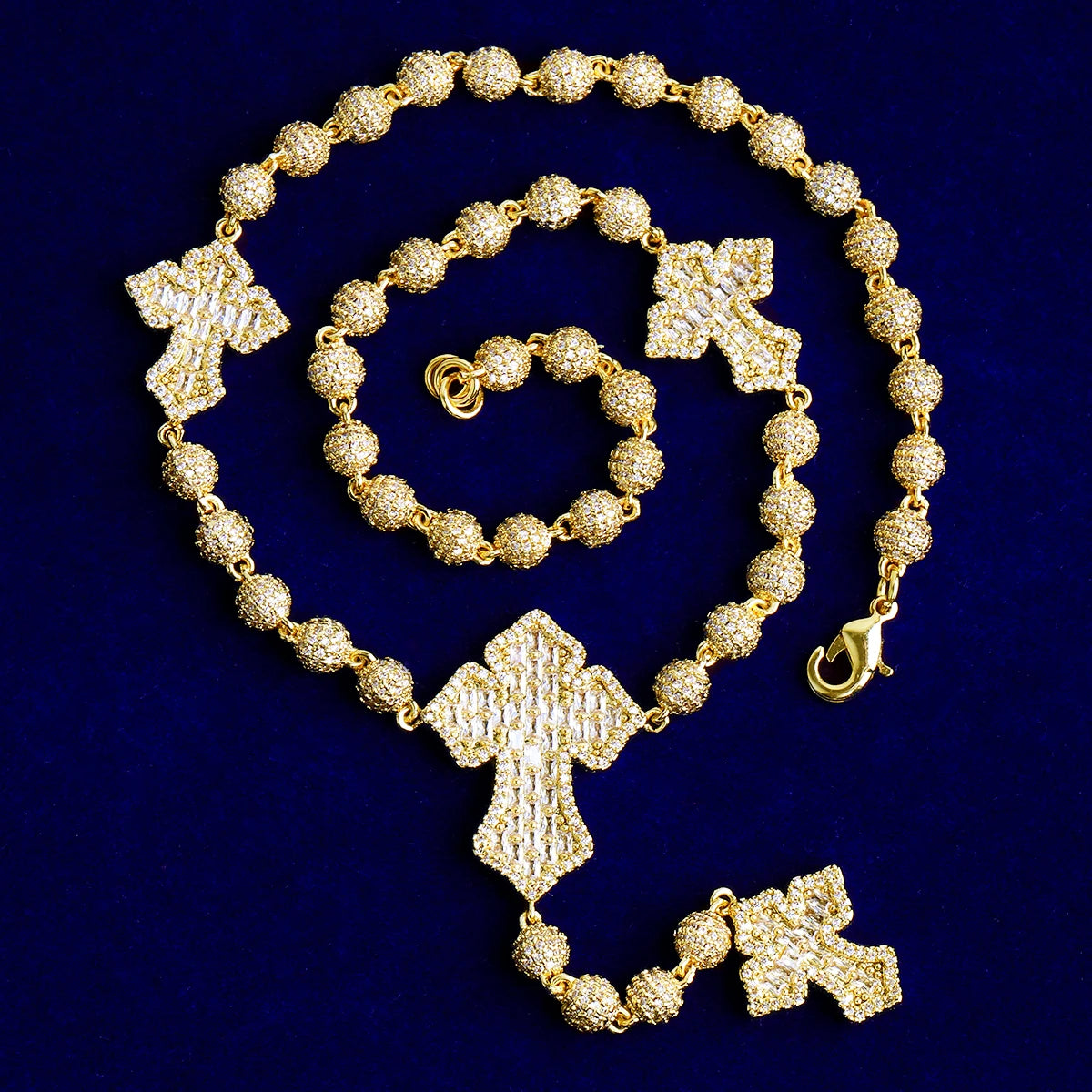 Iced Ball Cross | VVS Diamond CZ Baguette Prong Set Hip Hop Cross Chain Necklace