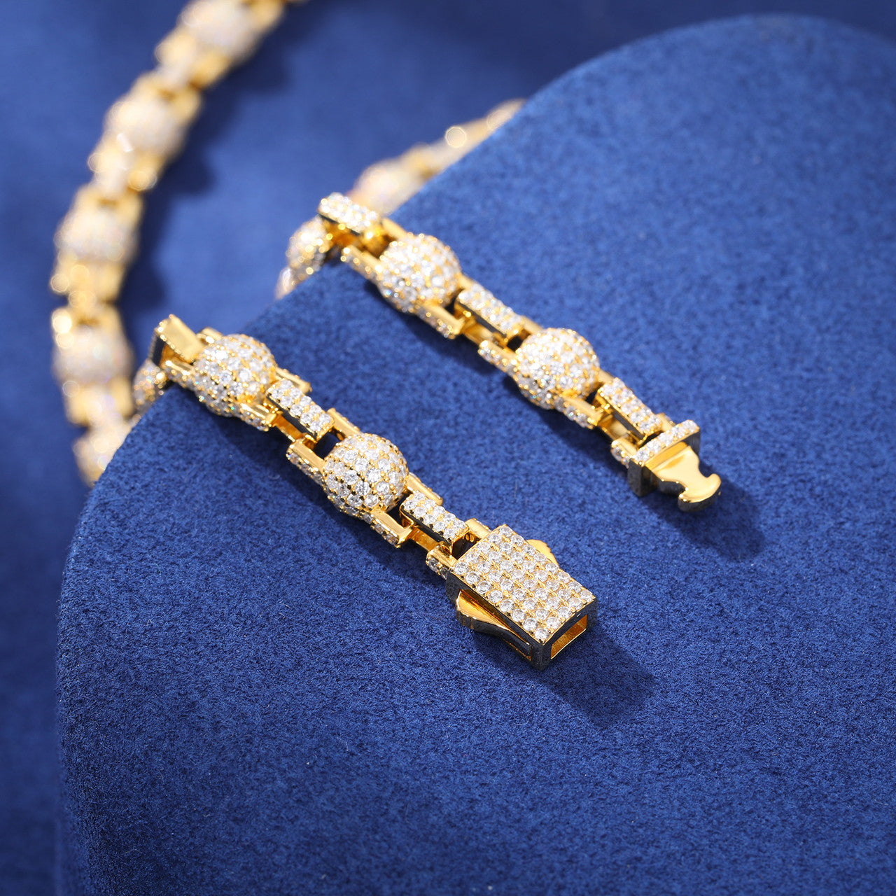 Ball N Chain | Solid 925 Silver Moissanite Iced Blinged Out Ball Link Hip Hop Chain Bracelet Set