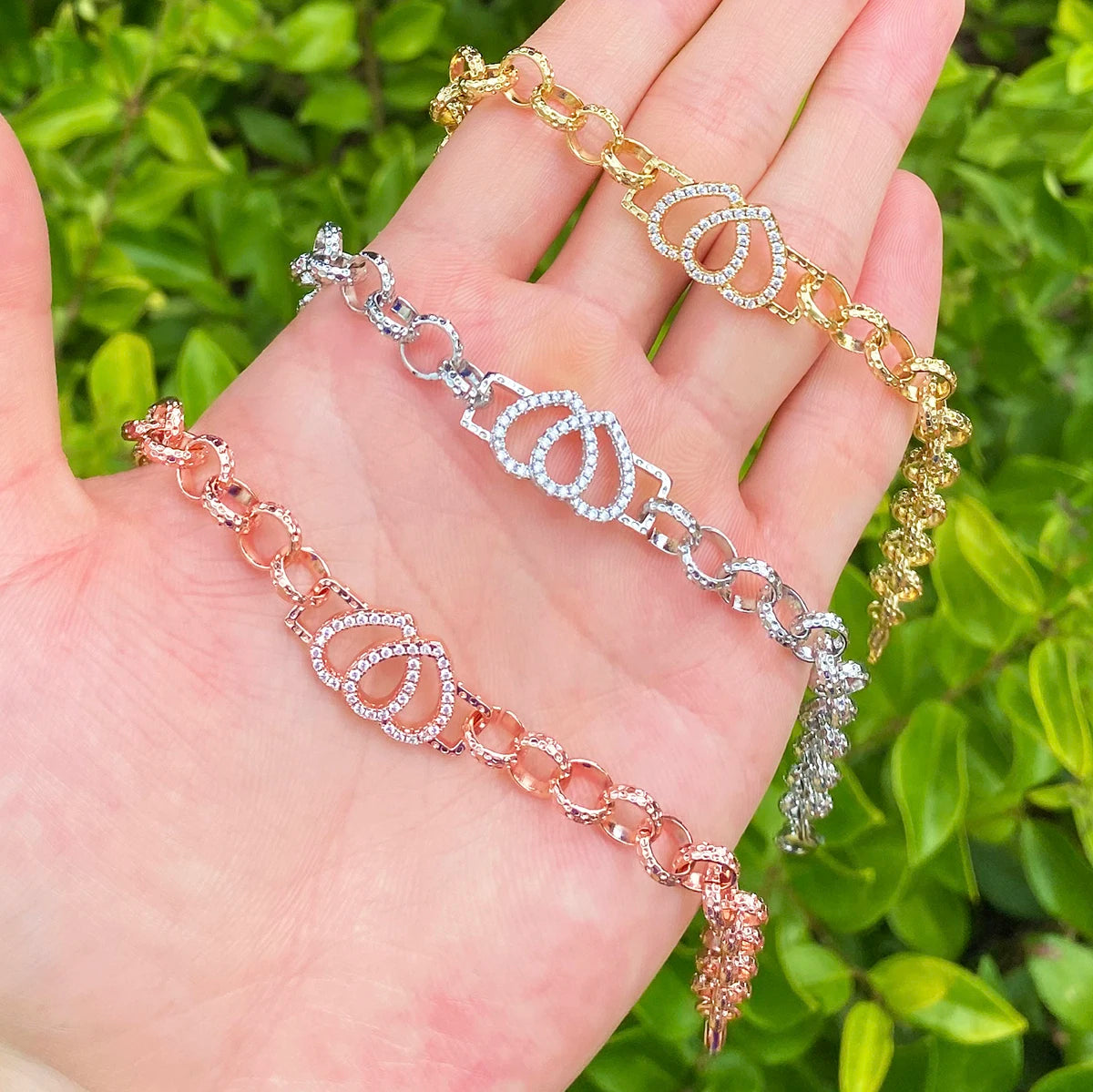 Heart Two Heart | Iced Belcher Link Prong Set VVS Diamond CZ Stone Hearts Bracelet