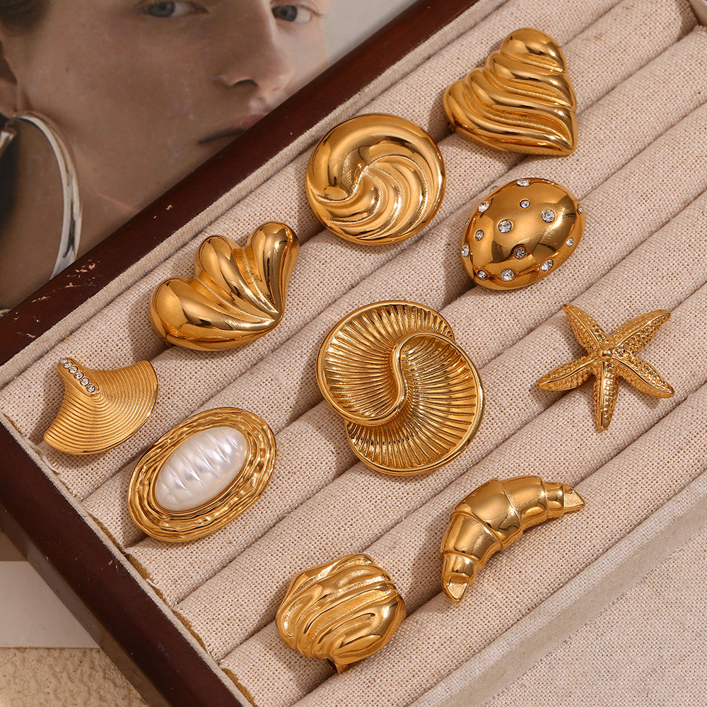 18k Gold Moon Starfish Imitation Pearl Heart Shell Stainless Steel Brooches